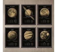 GLWDME Cuadros de pared vintage de planetas y universo, imágenes del espacio, Marte, Venus y la Luna, pósteres e impresiones, para sala de estar.(Enmarcado)