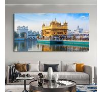 GLWDME Paisaje exótico, lienzo decorativo del Templo Dorado de Amritsar, pósteres e impresiones de arquitectura religiosa sij, pintura mural para sala de estar.(Enmarcado)