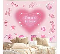 GLWDMH 200x150CM Tapiz de pared de estrellas y corazones de anime rosa, con texto motivacional El futuro es ahora, de poliéster, ideal para dormitorio, oficina, dormitorio y decoración de fiestas.