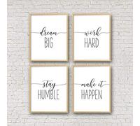 GLWDMH Arte Dream Big Live Work Hard Stay Humble Make It Happen citas lienzo pinturas guardería pared arte impresión cartel - Sin marco, 4 Piezas