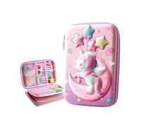 GLYLFQZJ Estuche Unicornio 3D Caja De Lápiz De Lápices A Prueba De Agua para Niñas Cartoon Big Capacidad Suministros Escolares Bolsa De Papelería Linda-Unicornio Luna