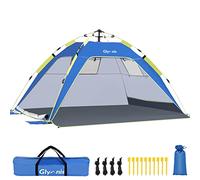 Glymnis Tienda de playa, refugio para 3 - 4 personas con protección UV, 3 ventanas enrollables de ventilación, suelo extensible y bolsa de transporte, clavijas para tienda de campaña para playa, camping, jardín