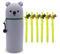 GlymzToy Kawaii Estuche Escolar de Silicona Blanda 2 en 1, Portalápices de Mesa,6 bolígrafos neutros Koala Cute Estuche Papeleria de Cremallera para Lápices de Colores Rotuladores para Niños Niñas
