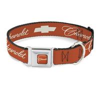 GM General Motors Collar para mascotas, collar de perro, hebilla de cinturón de seguridad de metal, escritura Chevrolet y pajarita naranja y blanco, 9.5 a 13 pulgadas, 1.0 pulgadas de ancho