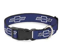 GM General Motors Collar para Mascotas, Collar de Perro, Hebilla de plástico, Chevrolet Bowtie 1965, Azul y Blanco, 16 a 23 Pulgadas, 1.5 Pulgadas de Ancho