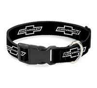 GM General Motors Collar para Mascotas, Collar de Perro, Hebilla de plástico, Chevrolet Bowtie 1965, Negro y Blanco, 20 a 31 Pulgadas, 1.5 Pulgadas de Ancho