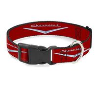GM General Motors Collar para Mascotas, Collar de Perro, Hebilla de plástico, Emblema Chevrolet V 1955 57 Rojo Plateado, 7 a 8.5 Pulgadas, 0.5 Pulgadas de Ancho