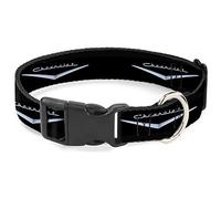 GM General Motors Collar para Mascotas, Collar de Perro, Hebilla de plástico, Emblema Chevrolet V 1955 57 Negro Plateado, 16 a 23 Pulgadas, 1.5 Pulgadas de Ancho