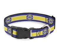 GM General Motors Collar para Mascotas, Collar de Perro, Hebilla de plástico, Logotipo de Chevrolet Super Service a Rayas Azul, Blanco y Amarillo, 8.5 a 12 Pulgadas, 0.5 Pulgadas de Ancho