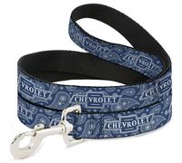 GM General Motors Correa para mascotas, correa para perro, Chevrolet Bowtie Paisley azul blanco, 6 pies de largo 0.5 pulgadas de ancho