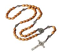GMBYLBY Cruces de metal cristianas colgantes de cuentas de madera cadena rosario collar joyería espiritual regalo religioso para creyentes católicos cruces colgante rosario collar