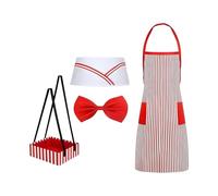 GMBYLBY Disfraz de camarero de los años 50, 4 piezas, para adultos, noche de cine, camarera, cosplay, fiesta de Halloween, delantal