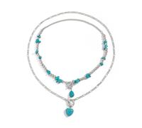 GMBYLBY Elegante juego de collar de turquesa y cuentas hecho a mano con cadena de clavícula de aleación para mujer, joyería para uso casual o formal, Medium, Aleación, turquesa, No es una piedra