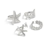 GMBYLBY Juego de 4 anillos abiertos de estrellas de mar costeras, joyería de playa ajustable para mujer, oro y plata, día caliente, Medium, Metal, Sin piedras preciosas