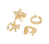 GMBYLBY Juego de 4 anillos abiertos de estrellas de mar costeras, joyería de playa ajustable para mujer, oro y plata, día caliente, Medium, Metal, Sin piedras preciosas