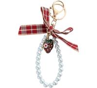 GMBYLBY Llavero de fresa, imitación de perlas, llavero, colgante de encanto, adorno colgante, llavero de coche para la parte posterior, decoración, llavero de fresa