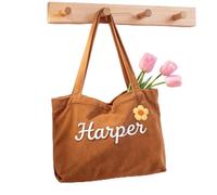 GMDLSK Bolsa Tote Personalizada de Pana con Nombre - Bolso Bordado a Mano con Diseño 3D de Flor - Ideal para Viaje, Playa y Uso Diario - Regalo Original para Mujer, Amigas, Damiselas de Honor, Mamá