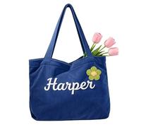 GMDLSK Bolsa Tote Personalizada de Pana con Nombre - Bolso Bordado a Mano con Diseño 3D de Flor - Ideal para Viaje, Playa y Uso Diario - Regalo Original para Mujer, Amigas, Damiselas de Honor, Mamá