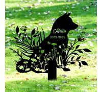 GMDLSK Estaca Conmemorativa Personalizable para Perros y Gatos - Marcador de Tumba en Metal Negro con Grabado Floral - para Jardín y Cementerio - Regalo conmemorativo para Recordar a tu Mascota