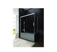 GME Basic Mampara para bañera angular de tres hojas de cristal transparente con perfiles blancos - 155 a 160 cm / 67 a 70 cm