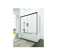 GME Basic Spazio Mampara para bañera angular con tres hojas fijas y dos correderas transparentes con perfiles negros - 162 a 172 cm / 67 a 70 cm