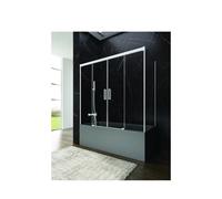 GME Basic Spazio Mampara para bañera angular con tres hojas fijas y dos correderas transparentes con perfiles blancos - 152 a 162 cm / 67 a 70 cm