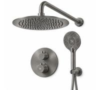 GME Ducha Empotrada Termostática con Rociador y Mango | ROUND | Rociador superior y ducha de mano para combinar una ducha fija con la libertad de dirigir el agua durante el aclarado.
