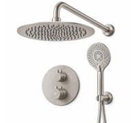 GME Ducha Empotrada Termostática con Rociador y Mango | ROUND | Rociador superior y ducha de mano para combinar una ducha fija con la libertad de dirigir el agua durante el aclarado.