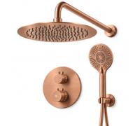 GME Ducha Empotrada Termostática con Rociador y Mango | ROUND | Rociador superior y ducha de mano para combinar una ducha fija con la libertad de dirigir el agua durante el aclarado.