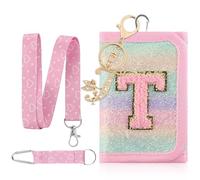 GmeDhc Bolso de pecho para niños, monedero para niñas, letras rosas, letras A-Z, triple pliegue con llavero, cartera para colgar, bolsa escolar, relleno de regalo para niñas, T, 12*8*2.5CM, Moderno