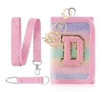 GmeDhc Bolso de pecho para niños, monedero para niñas, letras rosas, letras A-Z, triple pliegue con llavero, cartera para colgar, bolsa escolar, relleno de regalo para niñas, D, 12*8*2.5CM, Moderno