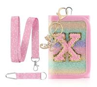 GmeDhc Bolso de pecho para niños, monedero para niñas, letras rosas, letras A-Z, triple pliegue con llavero, cartera para colgar, bolsa escolar, relleno de regalo para niñas, madera, 12*8*2.5CM