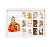 GMFrames Marco de fotos de 12 meses, marcos de fotos de primer año para bebés, años escolares, graduación, collage de fotos, marco horizontal blanco con paspartú, muestra una foto de 4 x 6 pulgadas y