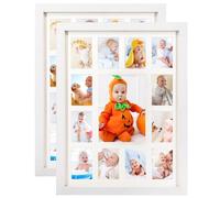 GMFrames Marcos de fotos de primer año para bebé, marco de fotos de 12 meses, años escolares, graduación, collage de fotos, marco blanco con paspartú, muestra una foto de 5 x 7 pulgadas y doce fotos