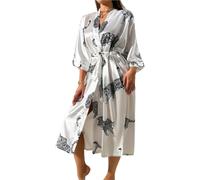 GMGQJST Bata Seda Mujer Bata Larga for Mujer, Ropa de casa, Sexy, Kimono de Leopardo, Bata de baño, Primavera y Verano, Ropa de Dormir de satén, camisón Informal, Ropa de Estar en casa(White Leopard)
