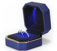 GMGQJST Caja Anillo Caja de Anillo de joyería, Collar de Goma de Terciopelo de Lujo, Colgante, Regalos, Pantalla con luz for propuesta, Caja de Compromiso y Boda, 1 Uds.(Blue)
