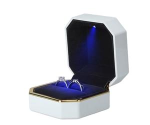 GMGQJST Caja Anillo Caja de Anillo de joyería, Collar de Goma de Terciopelo de Lujo, Colgante, Regalos, Pantalla con luz for propuesta, Caja de Compromiso y Boda, 1 Uds.(White)