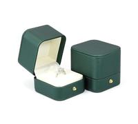GMGQJST Caja Anillo Caja de joyería Vintage con Doble Ranura for propuesta de Boda, Organizador de Regalo de Anillo de Compromiso, Caja de Almacenamiento, Estuche de Embalaje de Cuero PU(Green)
