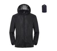 GMGQJST Chubasquero Mujer Sun Protection Coats Ultra Light Portable Foldable Hooded Windbreaker Jacket Unisex Anti UV Waterproof Camping Rain Jacket(Black,S)