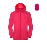 GMGQJST Chubasquero Mujer Sun Protection Coats Ultra Light Portable Foldable Hooded Windbreaker Jacket Unisex Anti UV Waterproof Camping Rain Jacket(Rose Red,XXXL)