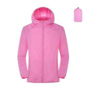GMGQJST Chubasquero Mujer Sun Protection Coats Ultra Light Portable Foldable Hooded Windbreaker Jacket Unisex Anti UV Waterproof Camping Rain Jacket(Pink,XXXL)