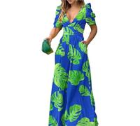 GMGQJST Mono Sin Mangas Mono de pierna ancha con escote en V y cintura alta, diseño ajustado que muestra una figura perfecta(Blue,L)