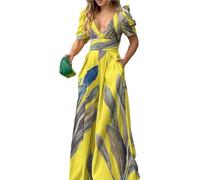 GMGQJST Mono Sin Mangas Mono de pierna ancha con escote en V y cintura alta, diseño ajustado que muestra una figura perfecta(Yellow,M)
