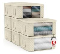 GMGQJST Organizador Plegable 8 bolsas de almacenamiento de ropa medianas: contenedores de almacenamiento de mantas plegables for organizar el dormitorio, el armario y la ropa(Beige)