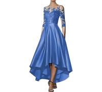 GMGQJST Vestidos Boda Invitada Largo Apliques de satén con Escote en V, asimétrico, Largo hasta la Rodilla, Corte A, Delantero Corto, Espalda Larga, for invitada de Boda(Lignt Blue,16)