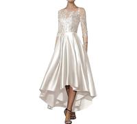 GMGQJST Vestidos Boda Invitada Largo Apliques de satén con Escote en V, asimétrico, Largo hasta la Rodilla, Corte A, Delantero Corto, Espalda Larga, for invitada de Boda(Ivory,16W)