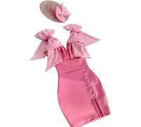 GMGQJST Vestidos Boda Invitada Largo Vestido Formal con Tejido elástico Que se Adapta a la Figura y Detalles de Botones y Lazos.(Red,8)