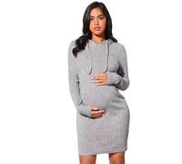 GMGQJST Vestidos De Maternidad Vestidos de Embarazo, Ropa de Maternidad Relajante, otoño, Color sólido, Sudadera de Punto, Vestido Diario, Falda Ajustada, Ropa de Mujer(Light Grey,L)