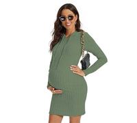 GMGQJST Vestidos De Maternidad Vestidos de Embarazo, Ropa de Maternidad Relajante, otoño, Color sólido, Sudadera de Punto, Vestido Diario, Falda Ajustada, Ropa de Mujer(Deep Green,M)