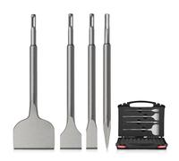 GMGSJ 4PCS Juego de Cinceles - Incluye cinceles para escarificar, cinceles anchos, planos y de punta para martillos perforadores SDS - Suficiente para remover azulejos y más, con estuche de almacenami